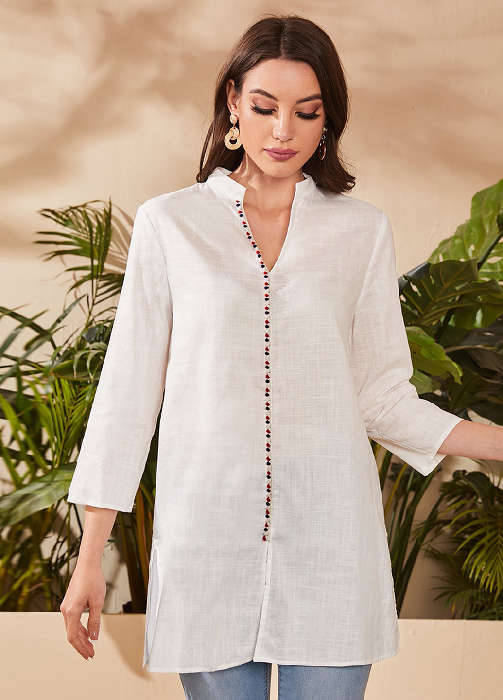 Белая кэжуал рубашка однотонная SHEIN