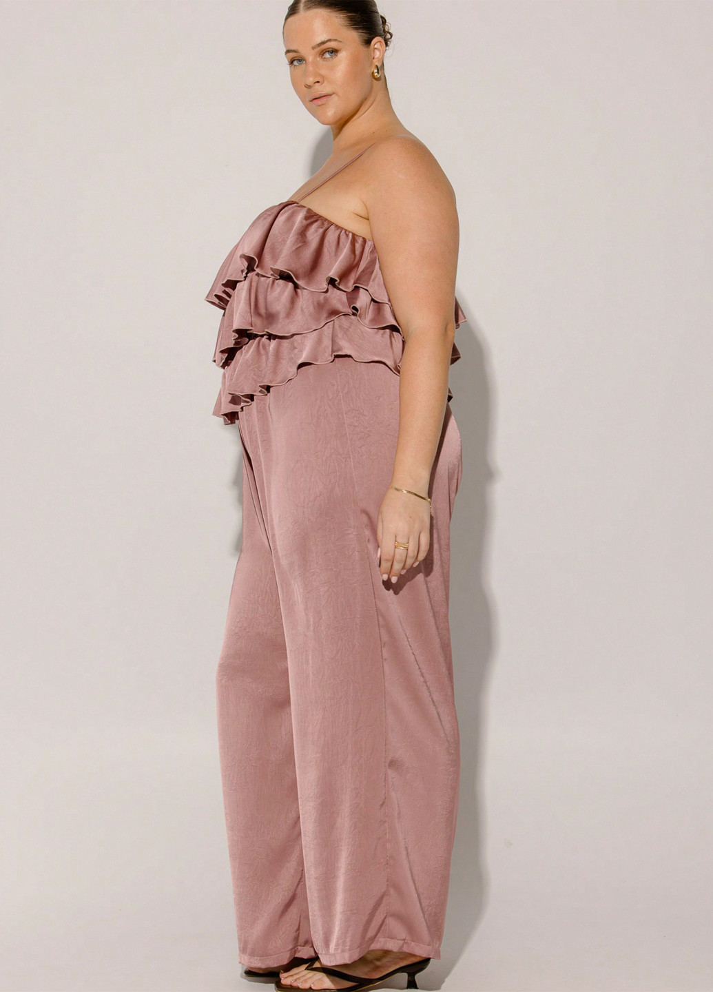 Комбінезон SHEIN однотонний рожево-коричневий кежуал поліестер, атлас