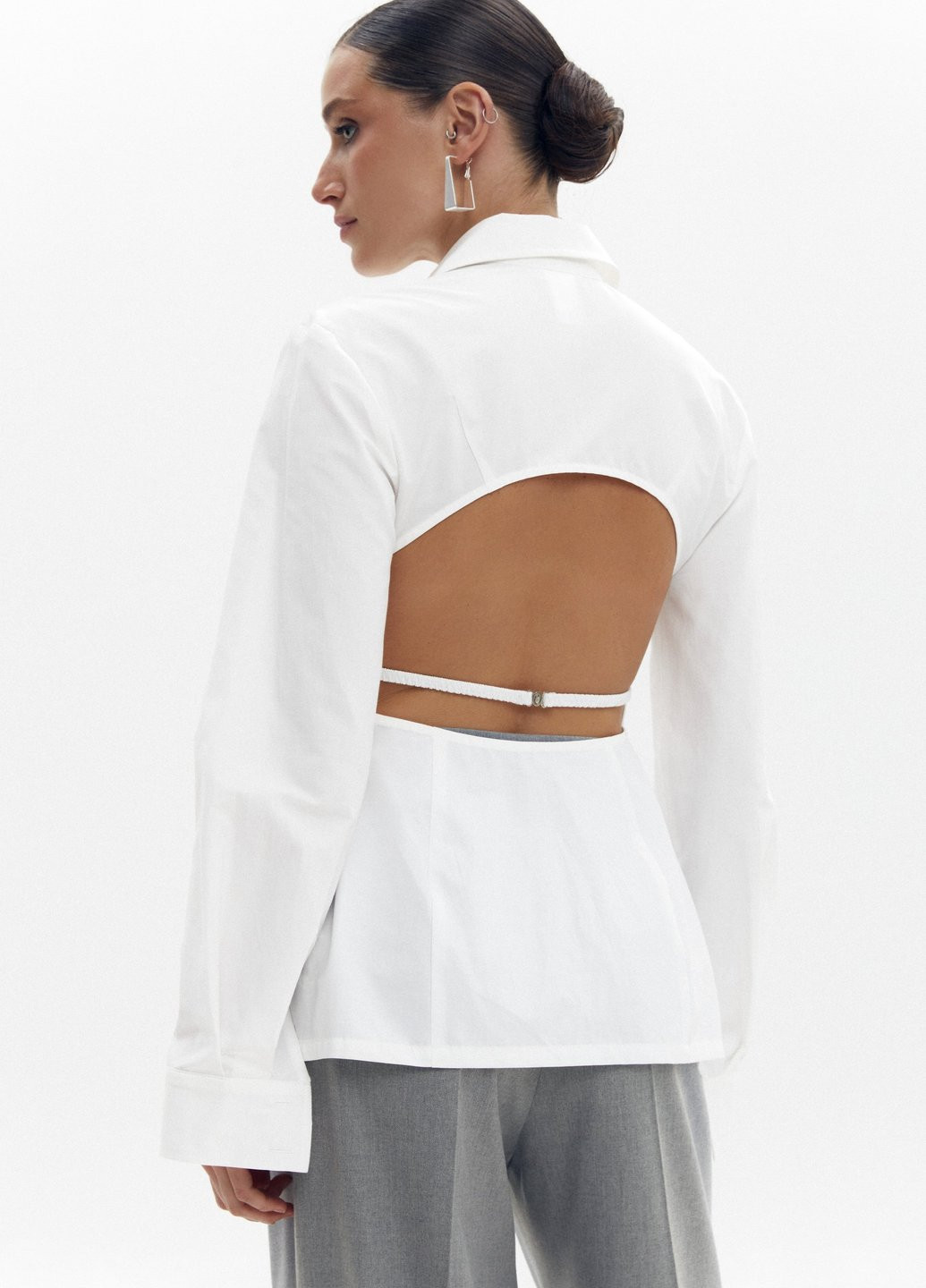 Молочная кэжуал рубашка однотонная Gepur