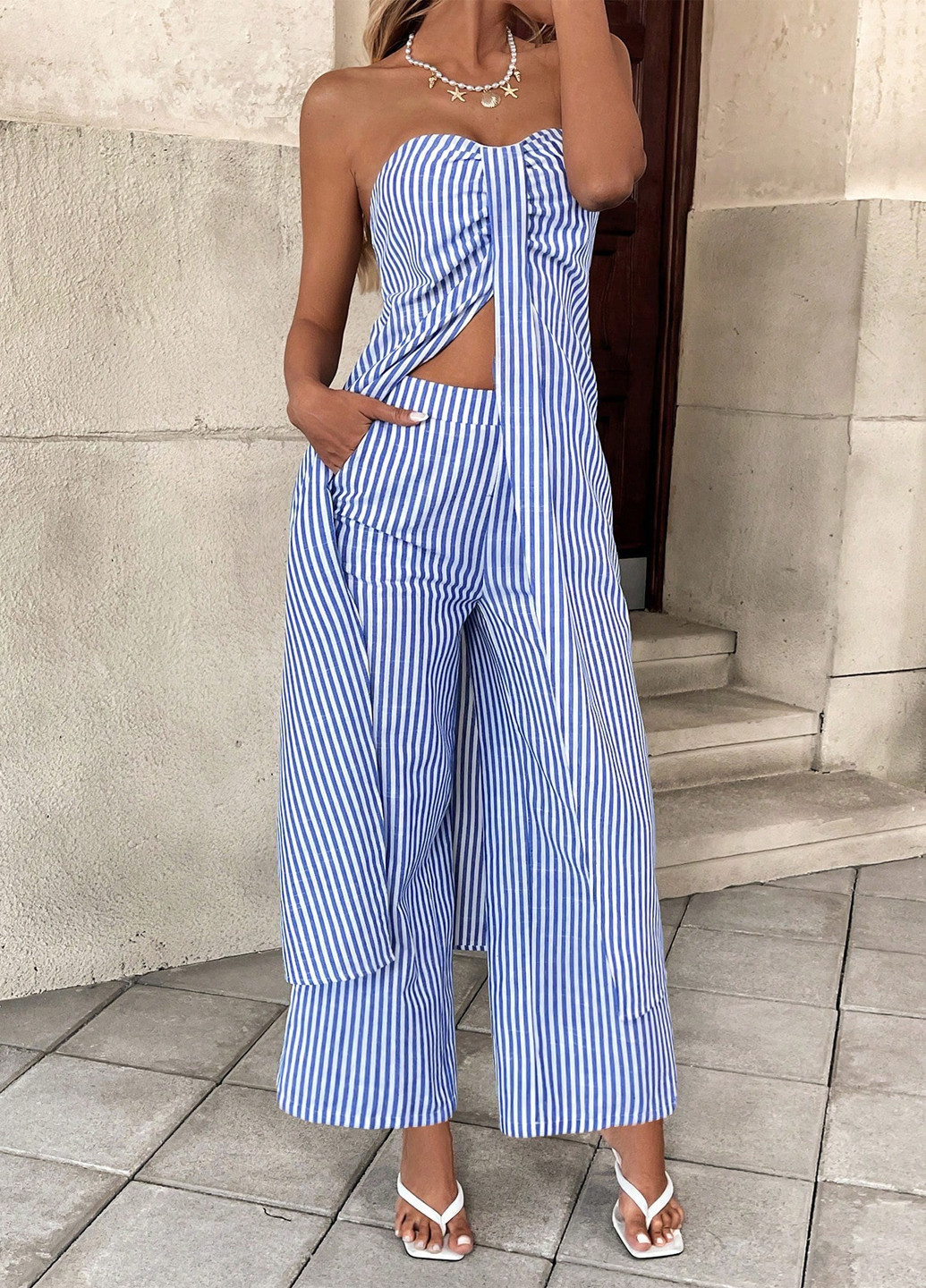 Комбінований літній комплект (блуза, штани) SHEIN