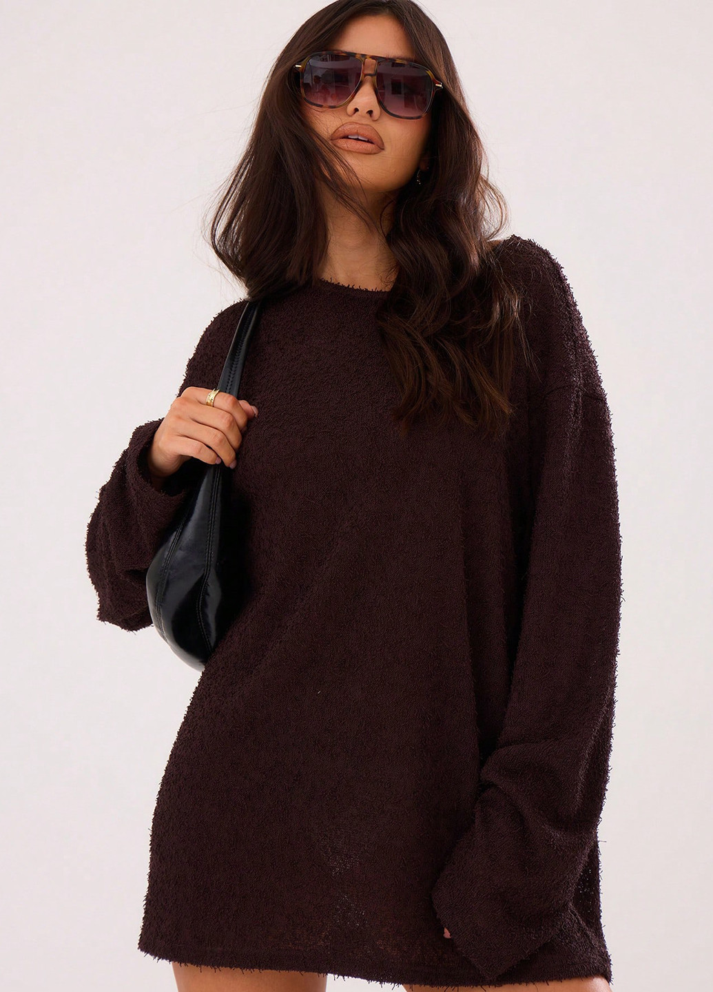 Коричневое кэжуал платье платье-свитер SHEIN однотонное