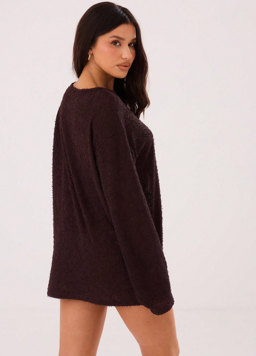 Коричневое кэжуал платье платье-свитер SHEIN однотонное