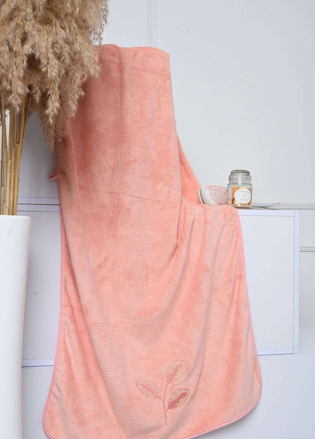 Полотенце банное из микрофибры персикового цвета Let's Shop однотонный персиковый