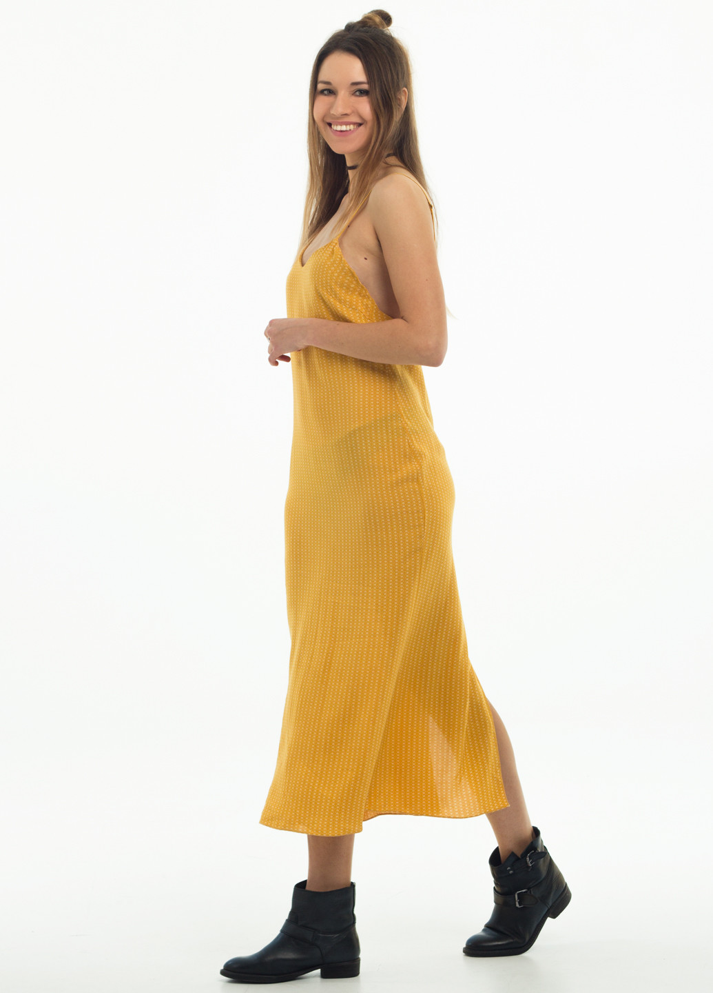 Жовтий кежуал платье довга Norte з геометричним візерунком