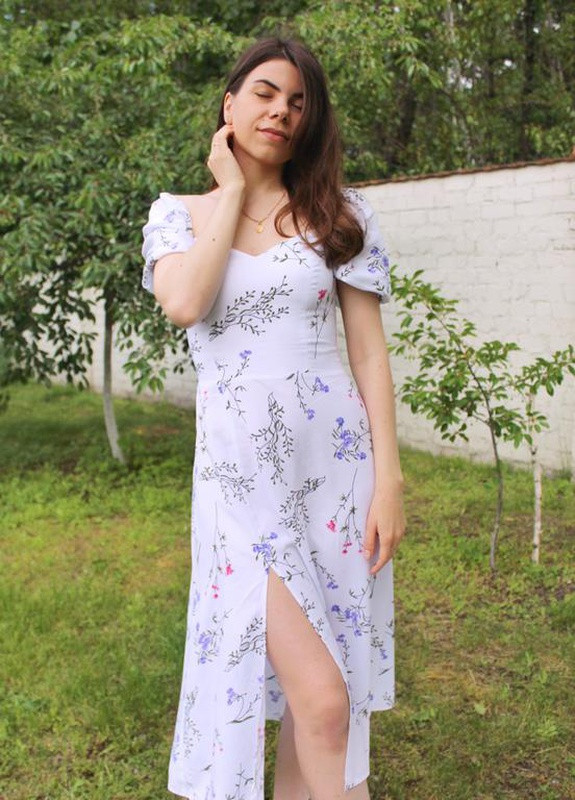 Белое повседневный платье цветок штапель 100% вискоза с-м Guseva Wear с цветочным принтом