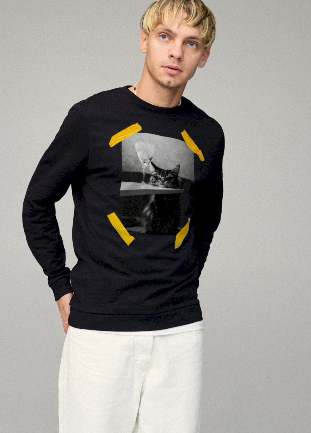 Чорний свитшот мужской basic /no flis/ YAPPI малюнок (254557556)