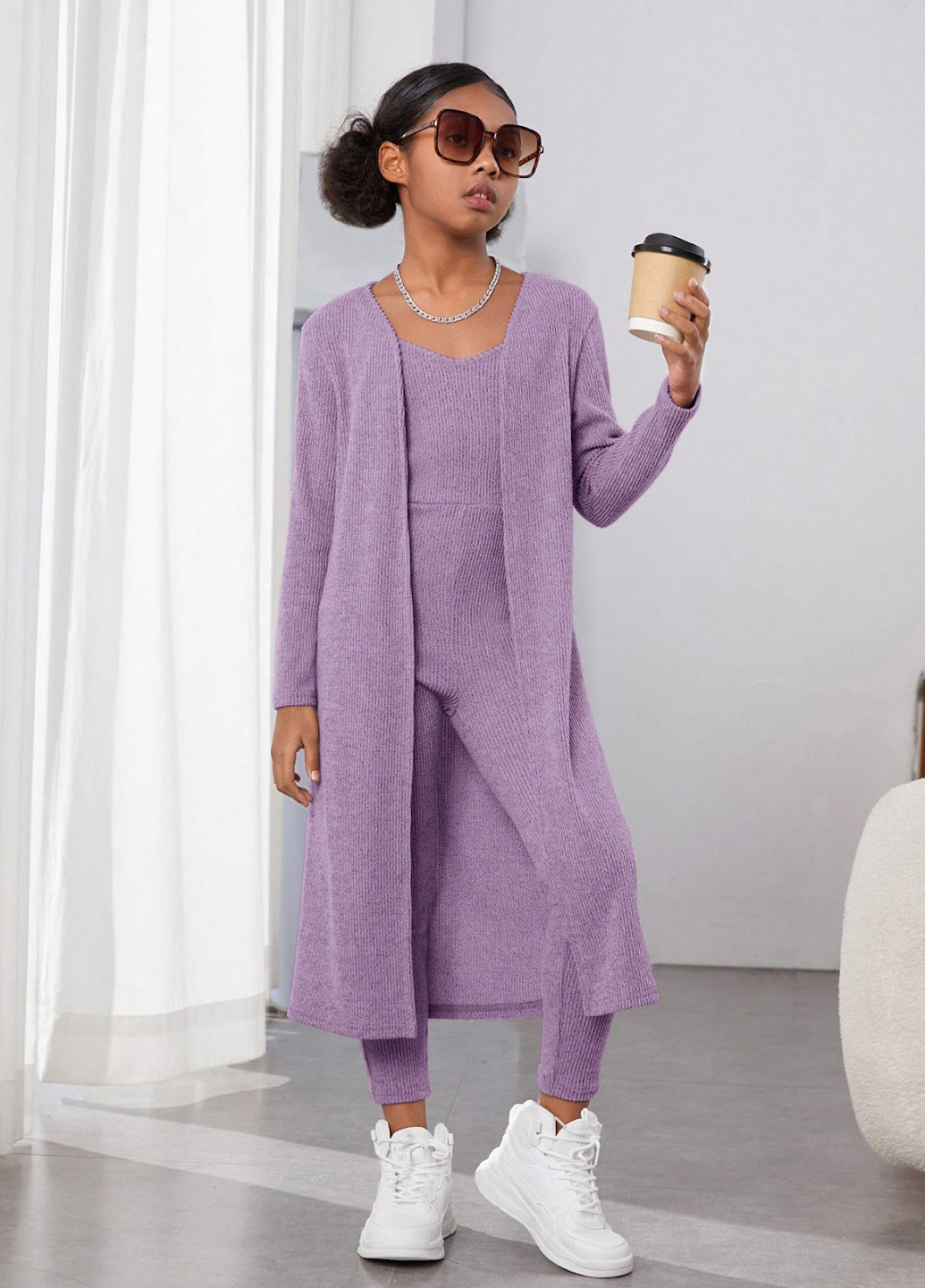 Бузковий демісезонний костюм (кардиган, комбінезон) SHEIN