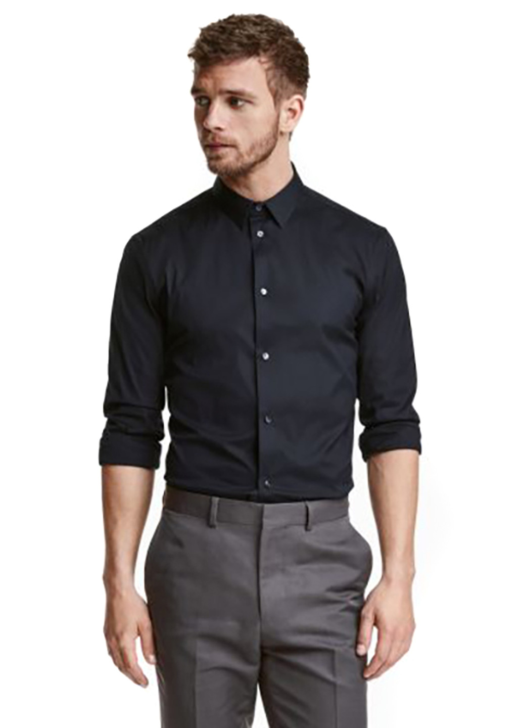 Черная кэжуал рубашка однотонная H&M