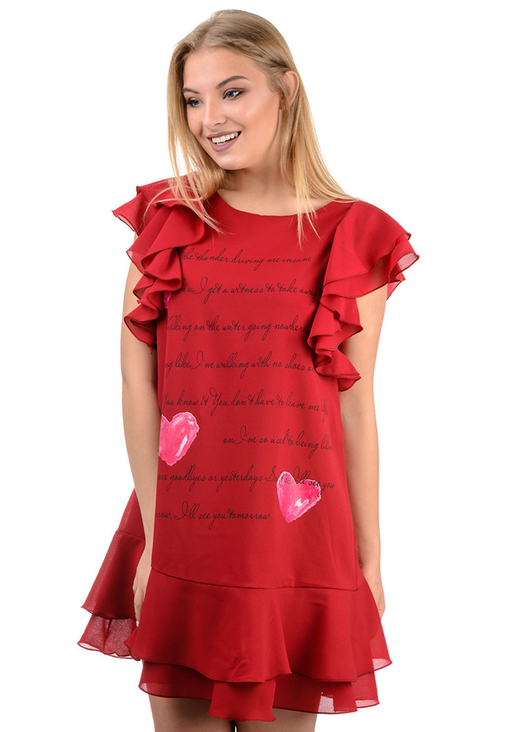 Темно-красное кэжуал платье A.G. с надписью