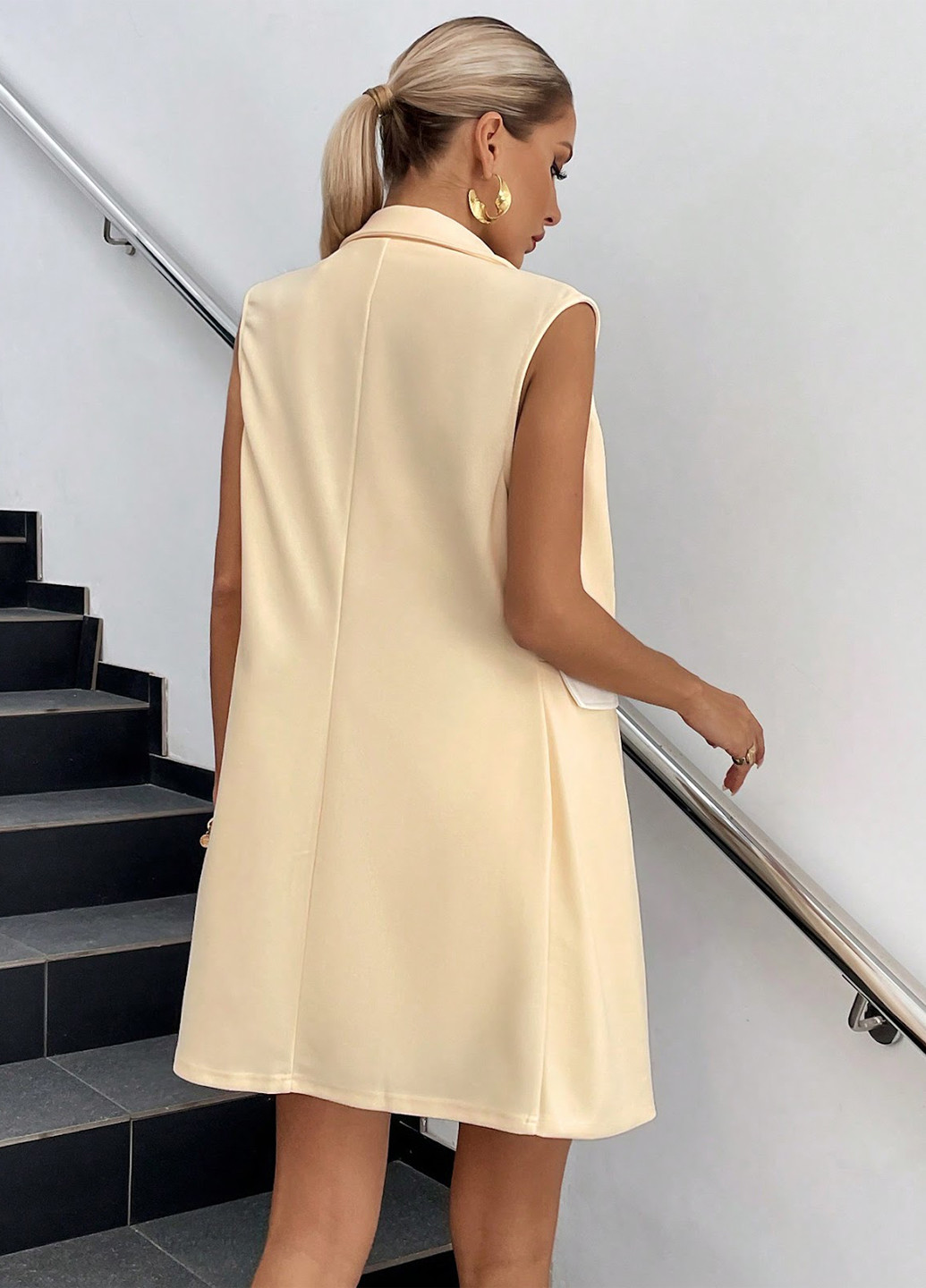 Кремовое кэжуал платье платье-жакет SHEIN колор блок