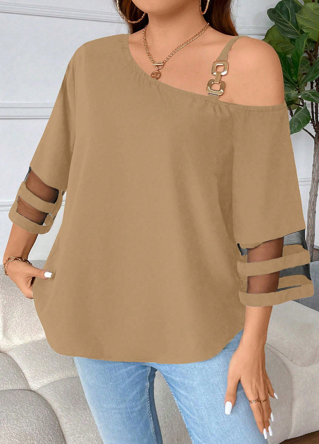 Темно-бежевая блуза SHEIN