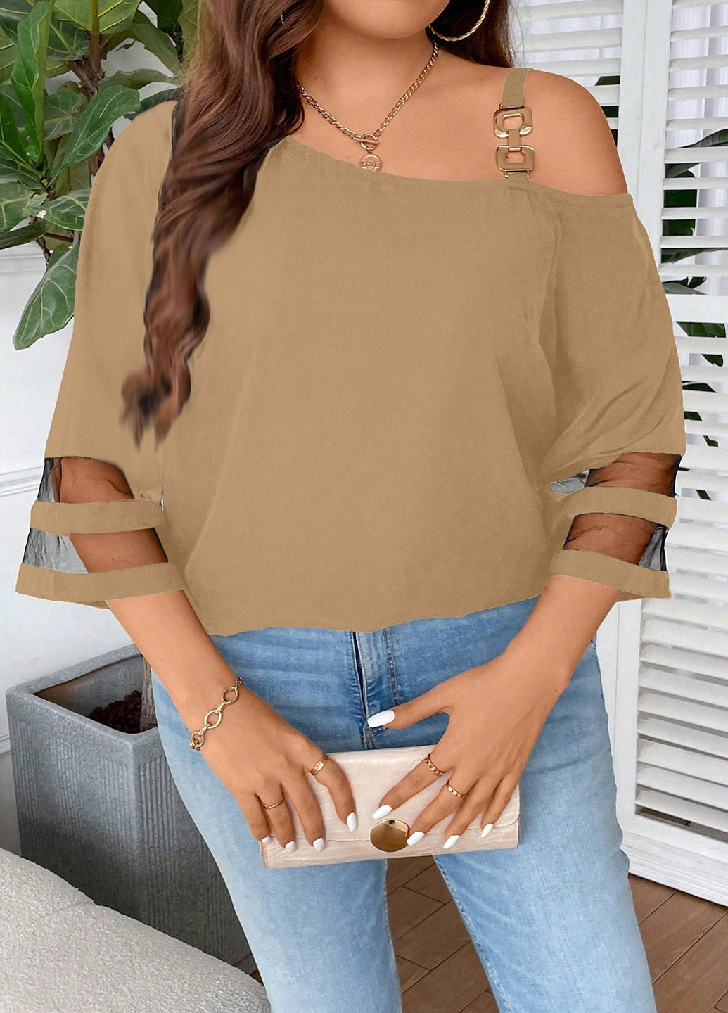 Темно-бежевая блуза SHEIN