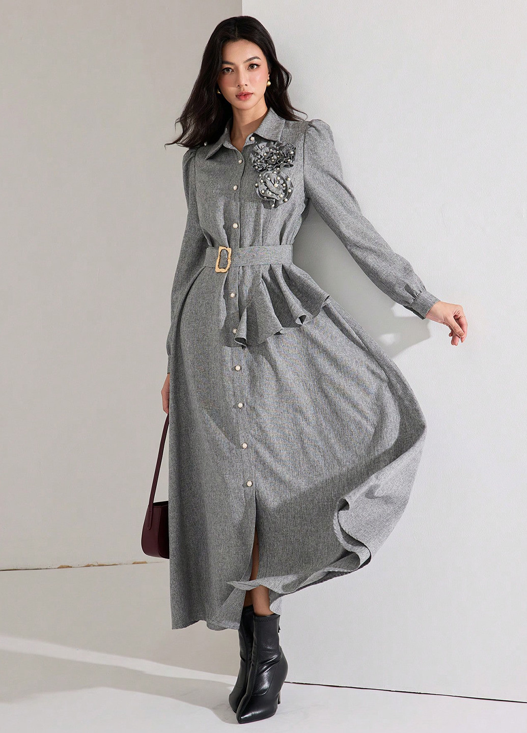 Сіра кежуал сукня сукня-сорочка SHEIN меланжева