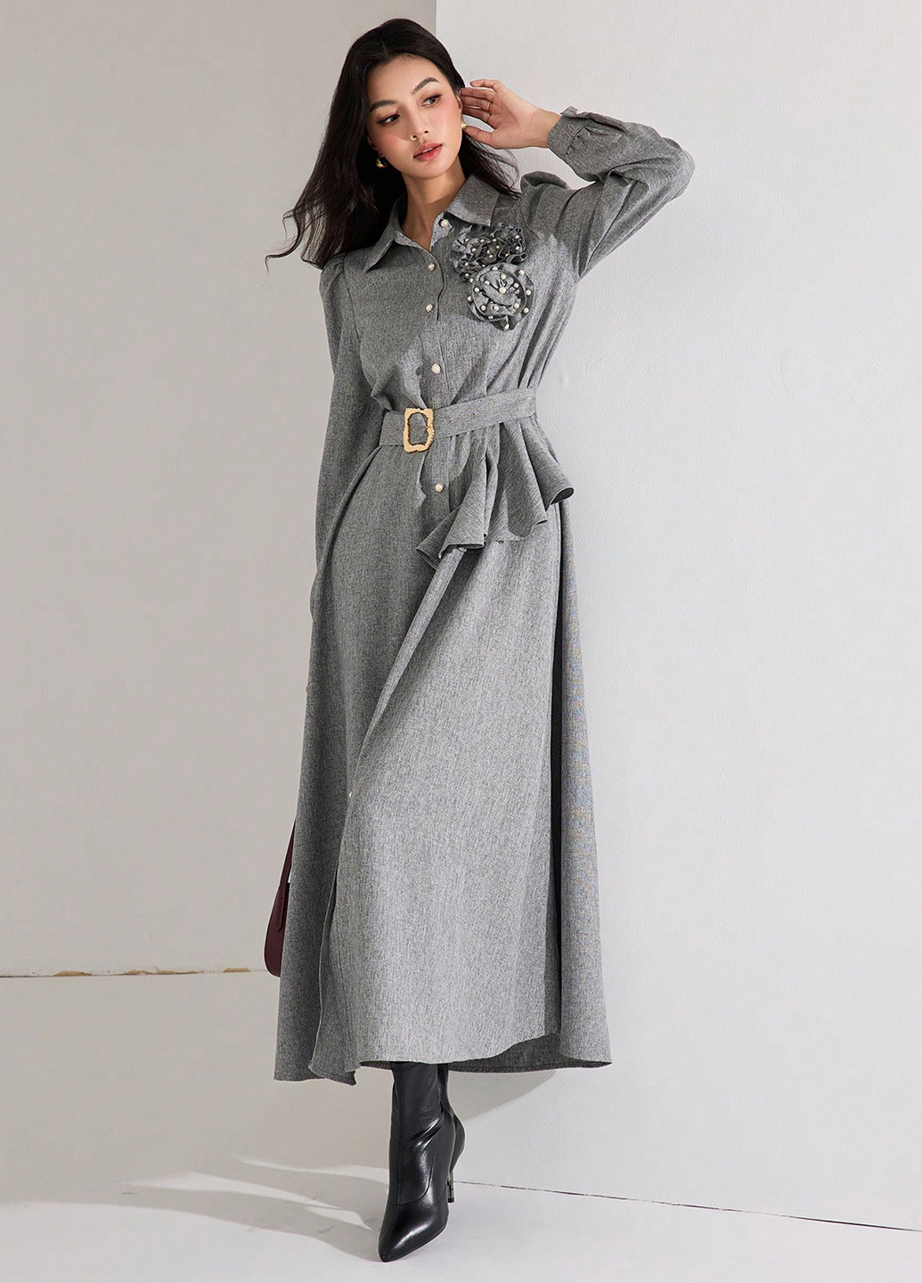 Сіра кежуал сукня сукня-сорочка SHEIN меланжева