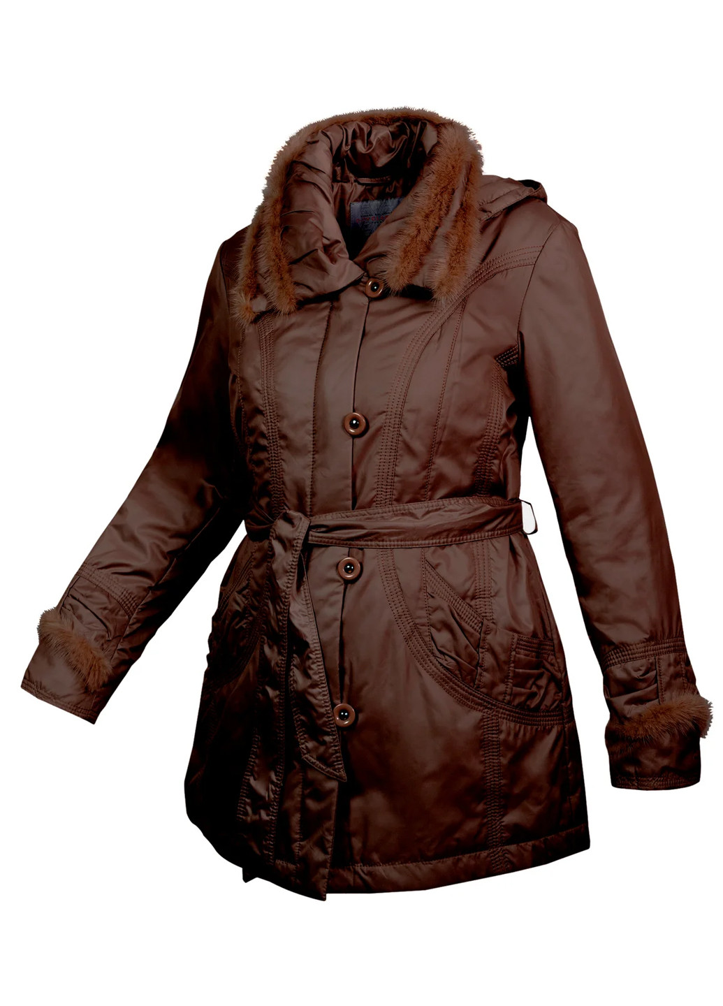Коричневая демисезонная куртка демисезонная женская с капюшоном и мехом норки бежевый City Classic