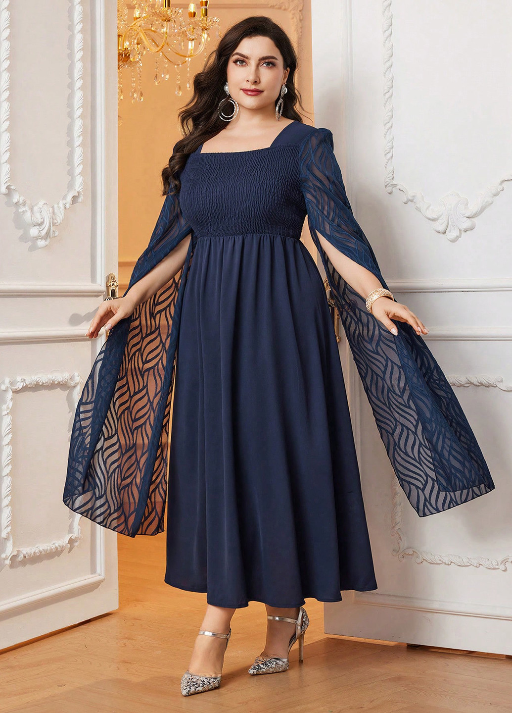 Темно-синя святковий, вечірня сукня сукня-кейп, а-силует SHEIN однотонна