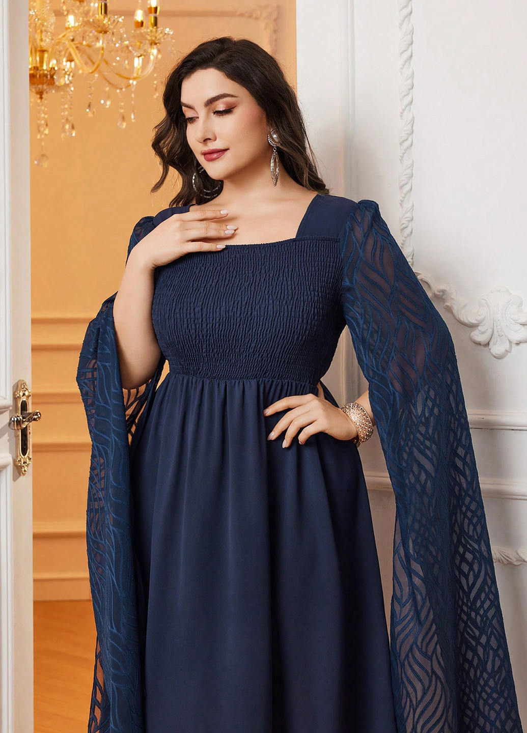 Темно-синя святковий, вечірня сукня сукня-кейп, а-силует SHEIN однотонна