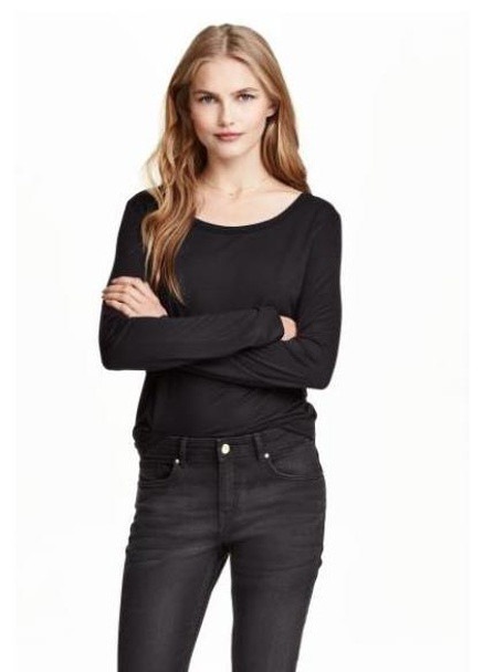 Черная летняя футболка с длинным рукавом H&M