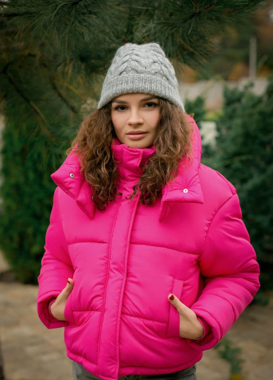 Малинова зимня зимова куртка жіноча з подвійним коміром металік Nega
