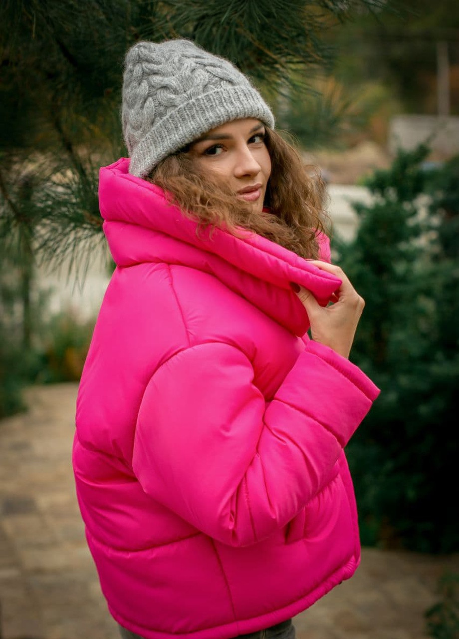 Малиновая зимняя зимняя куртка женская с двойным воротом металлик Nega