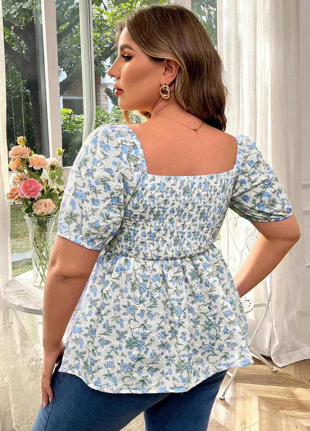 Комбінована блуза з баскою SHEIN