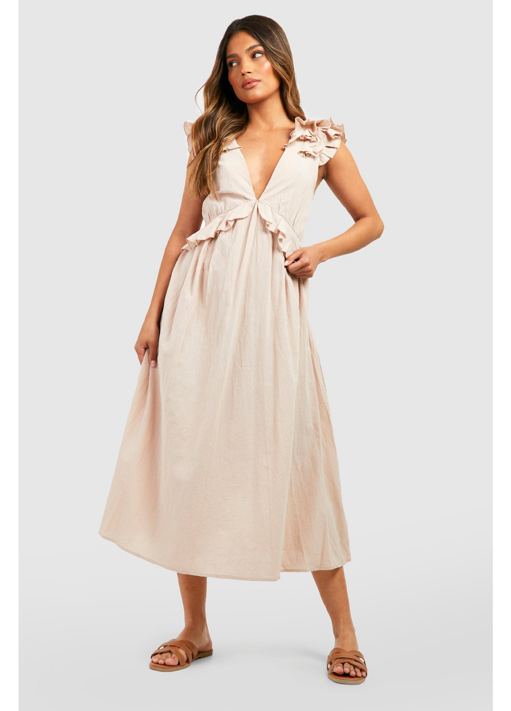 Бежева кежуал сукня Boohoo однотонна