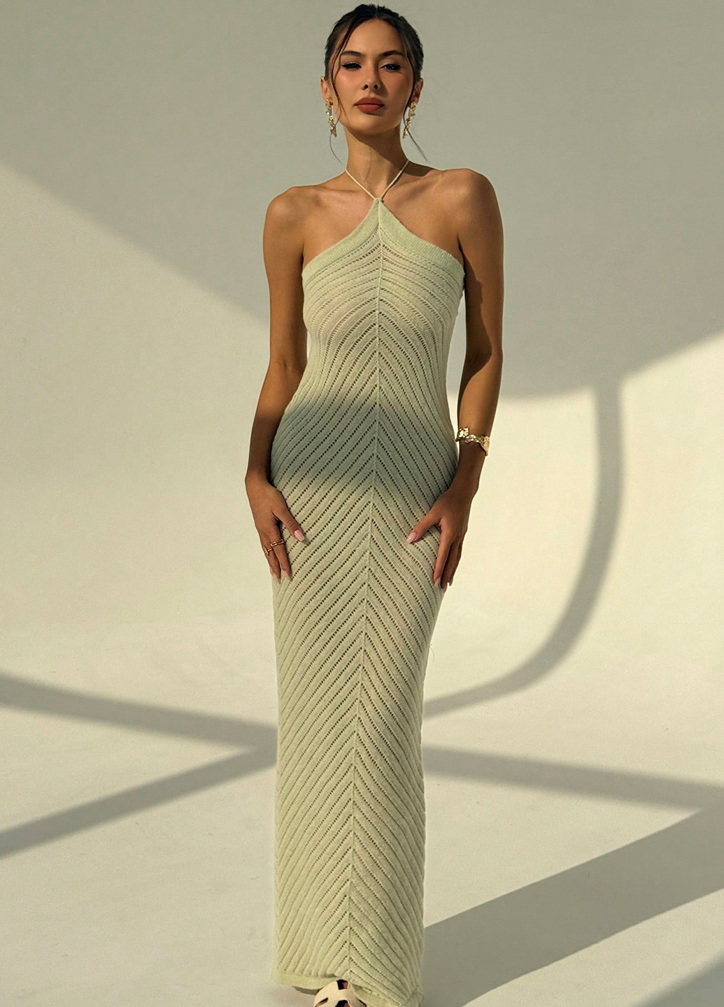 Мятное кэжуал платье с открытыми плечами, с открытой спиной SHEIN однотонное