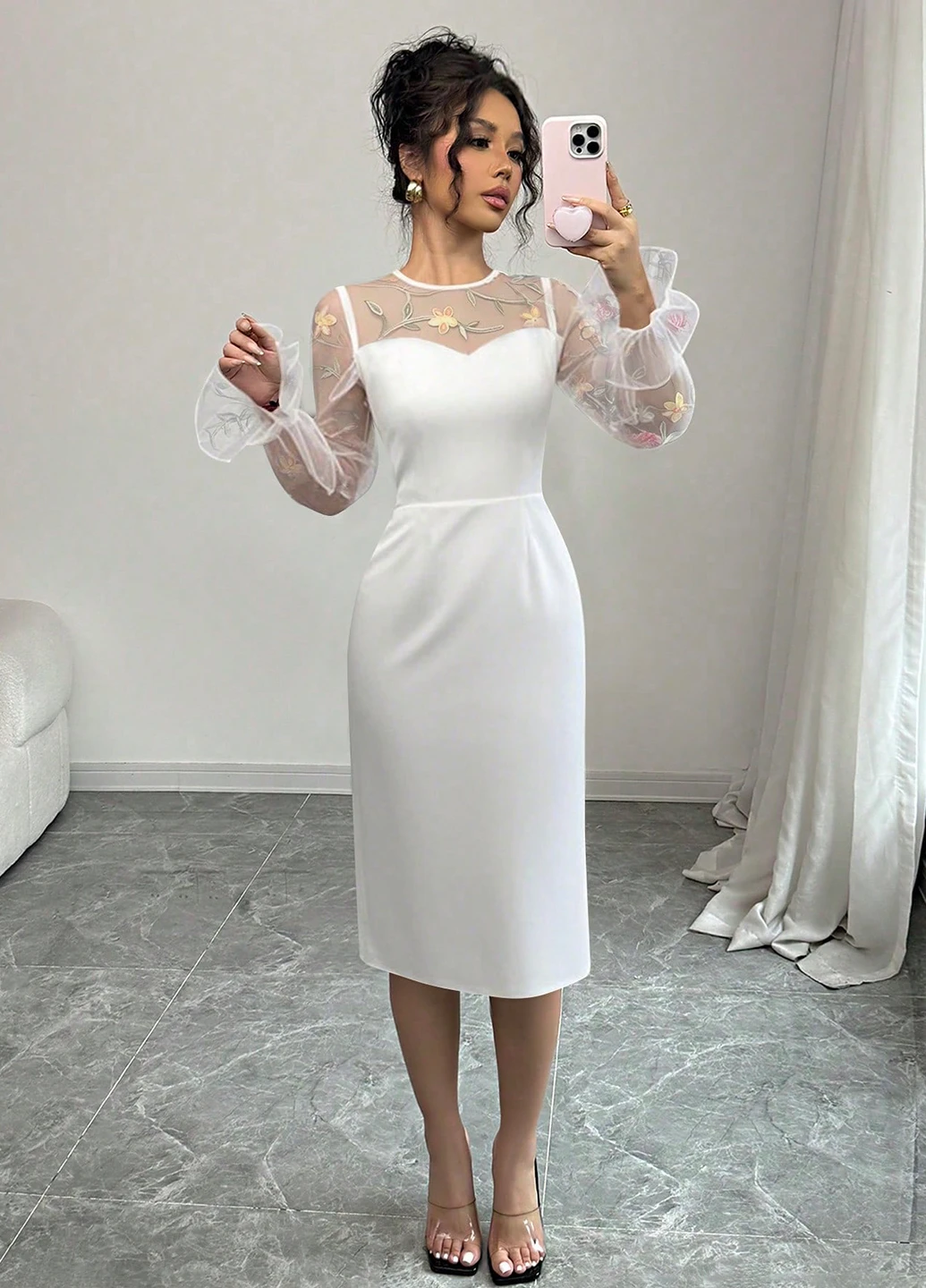 Молочное вечернее платье силуэтная SHEIN однотонное