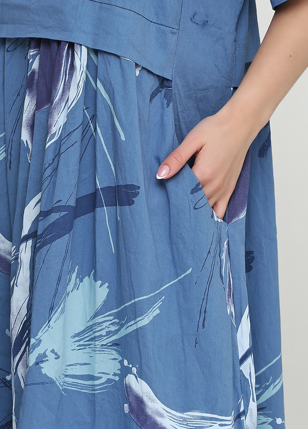 Голубое кэжуал платье оверсайз New Collection с абстрактным узором