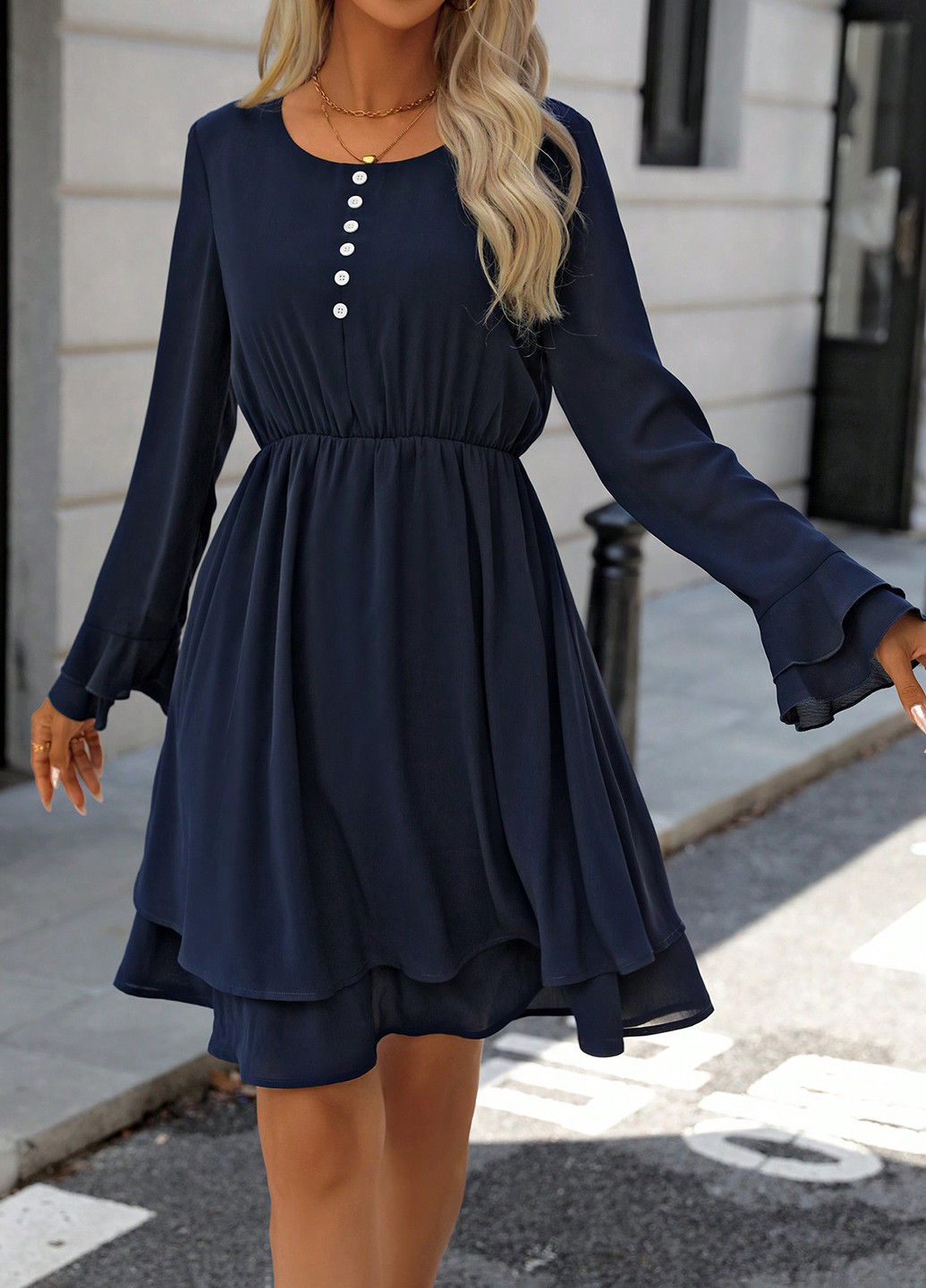 Темно-синя кежуал сукня кльош SHEIN однотонна