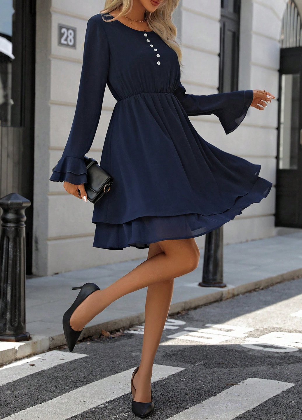 Темно-синя кежуал сукня кльош SHEIN однотонна