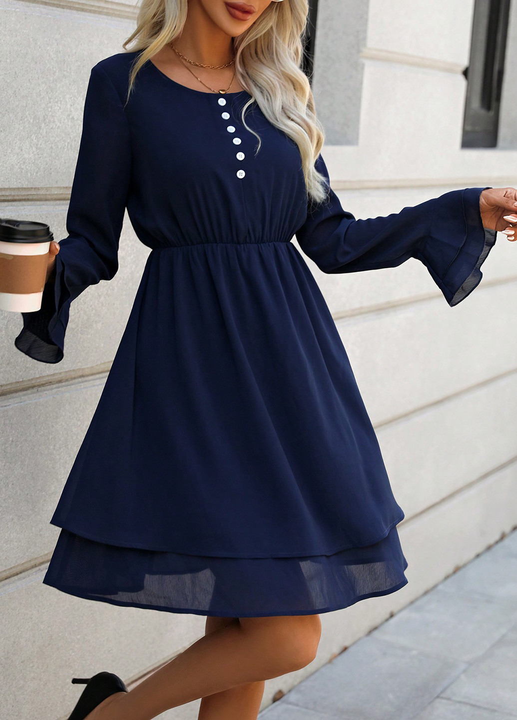 Темно-синя кежуал сукня кльош SHEIN однотонна