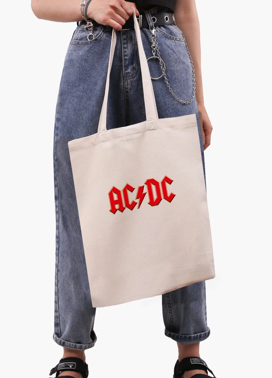 Эко сумка шоппер белая АСДС (AC/DC) (9227-1980-WT) Еко сумка шоппер біла 41*35 см MobiPrint (215943790)