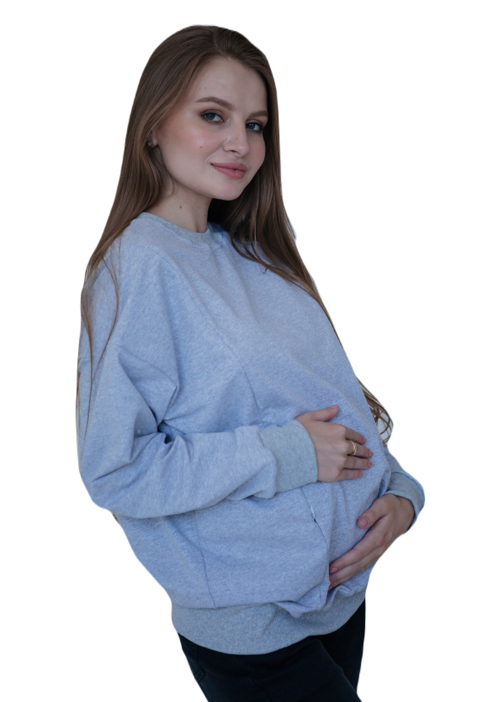 Утеплений світшот для вагітних з секретом для годування HN - крій сірий бавовна - (253876020)