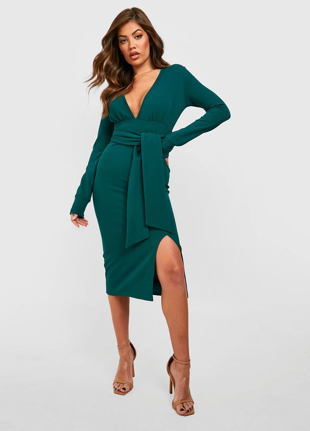 Зеленое кэжуал платье Boohoo однотонное