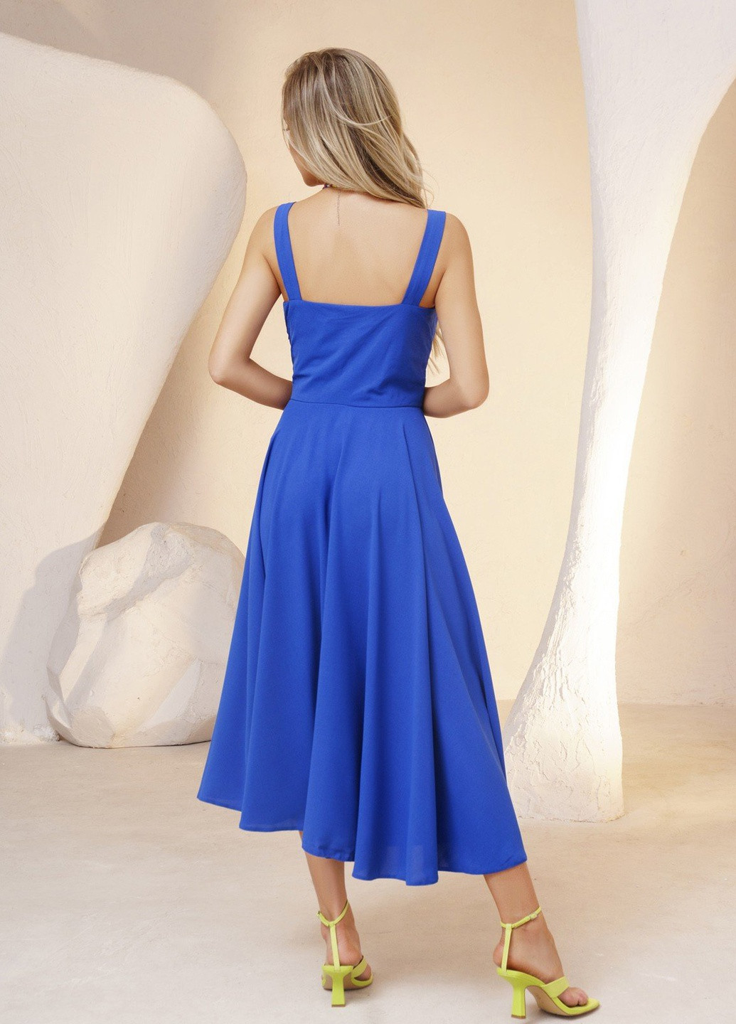 Синя повсякденний сукня жіноча з спідницею-сонце ISSA PLUS однотонна