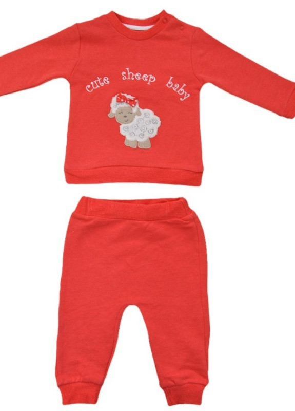 Червоний демісезонний махровий костюм з аплікацією у вигляді овечки Melish Bebe
