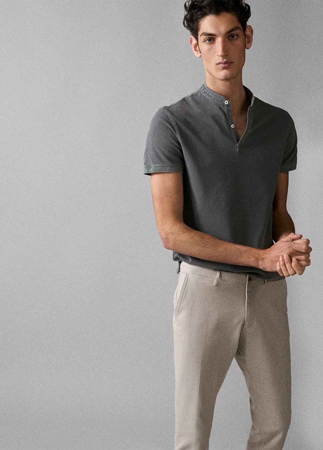 Серо-зеленая футболка-поло для мужчин Massimo Dutti меланжевая