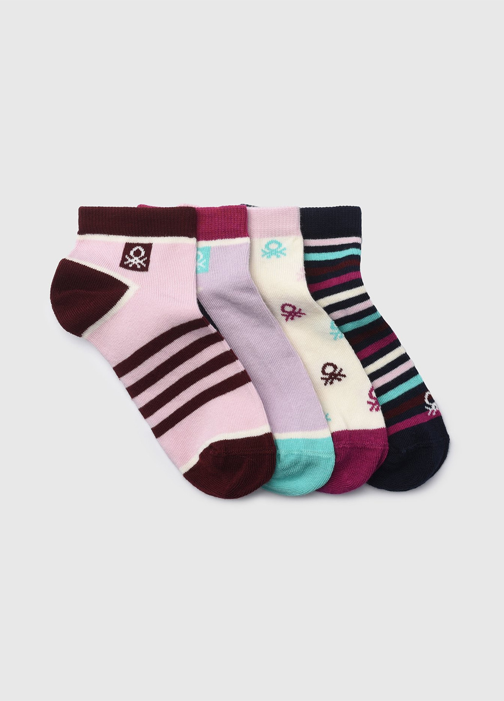 Розово-лиловые носки (4 пары) United Colors of Benetton полоска всесезон (366871478)