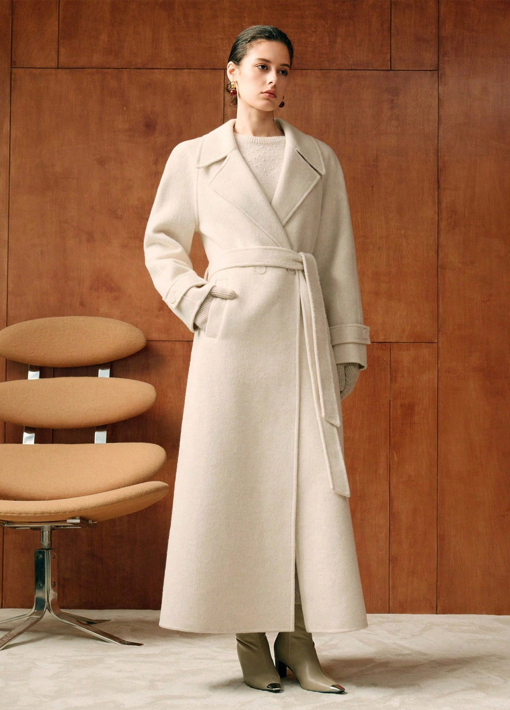 Кремовое зимнее Пальто двубортное SHEIN