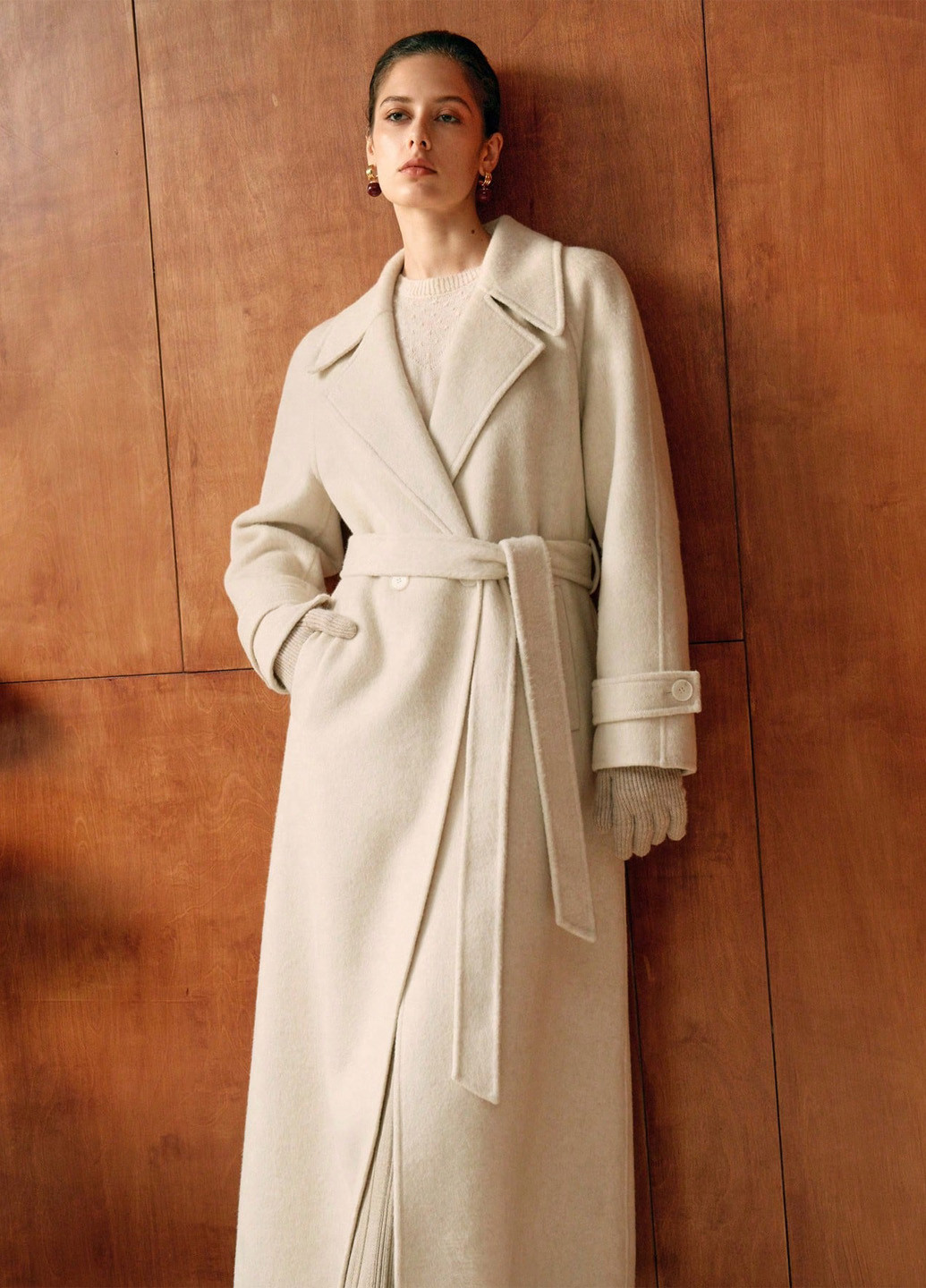 Кремовое зимнее Пальто двубортное SHEIN