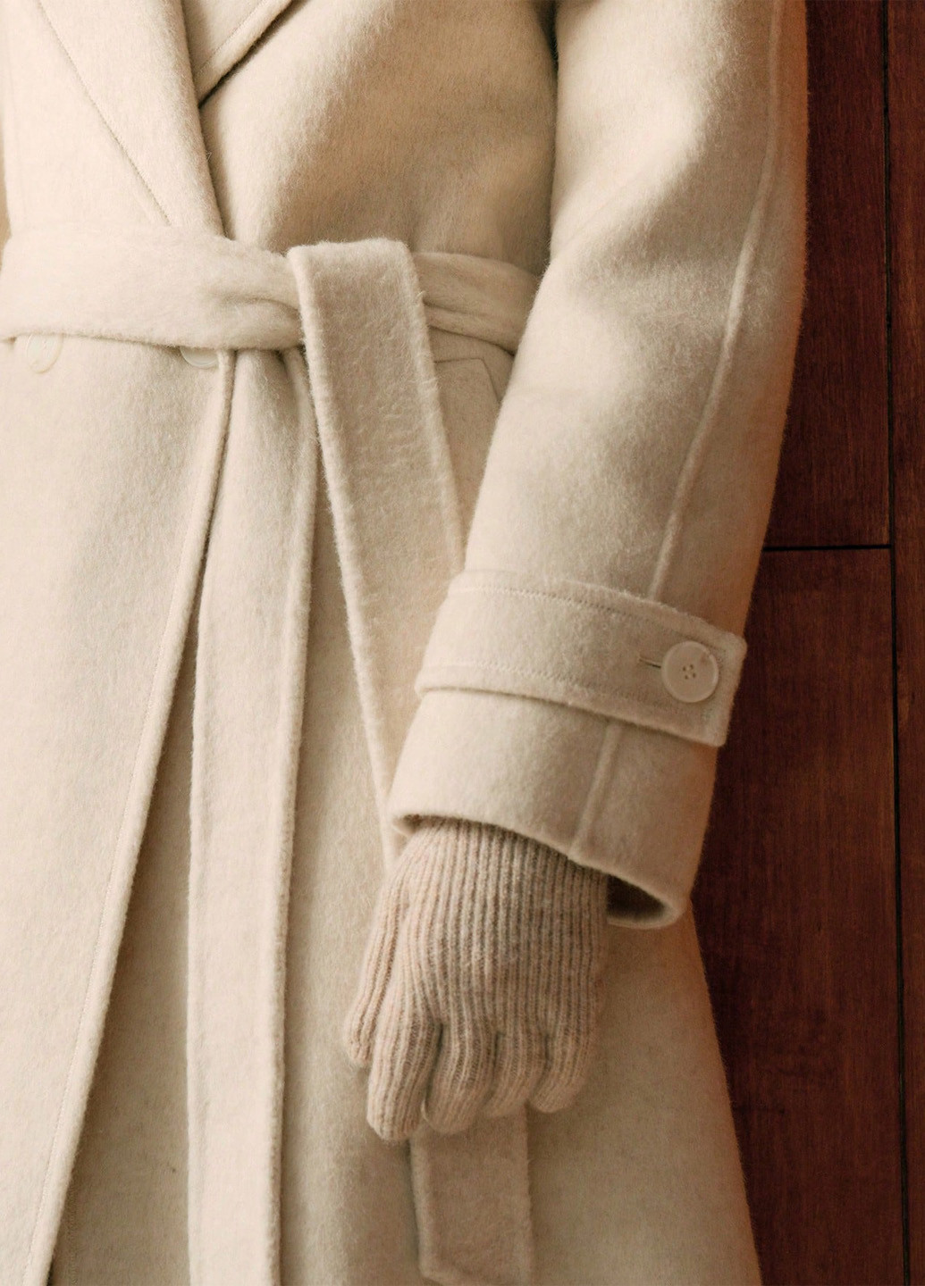 Кремовое зимнее Пальто двубортное SHEIN