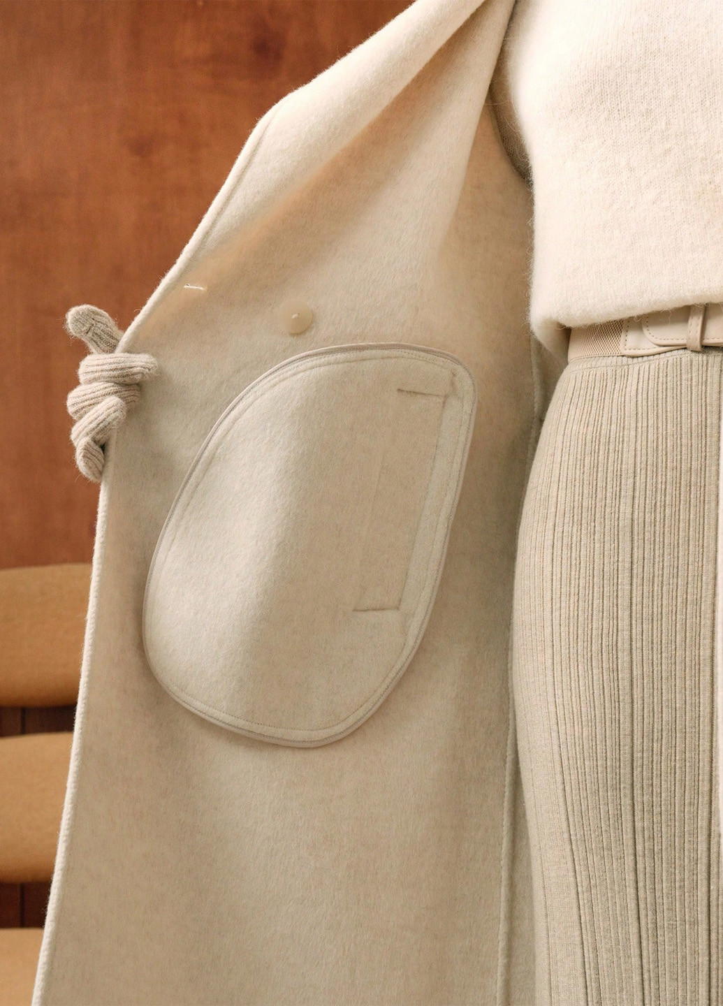 Кремовое зимнее Пальто двубортное SHEIN