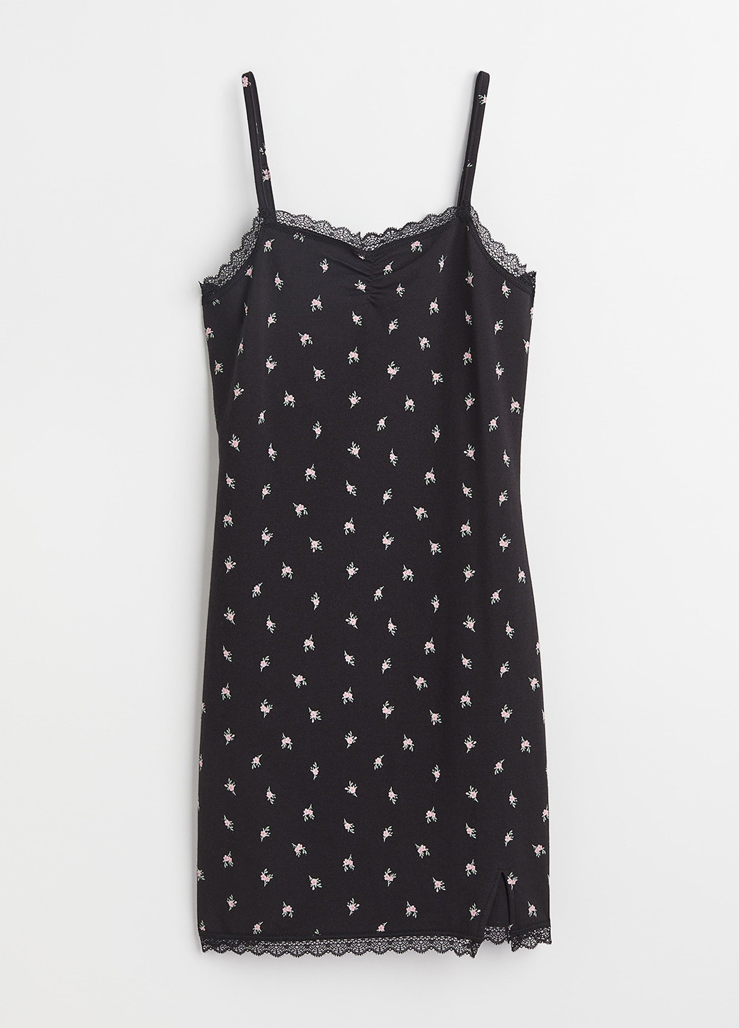 Черное кэжуал платье платье-комбинация H&M с цветочным принтом