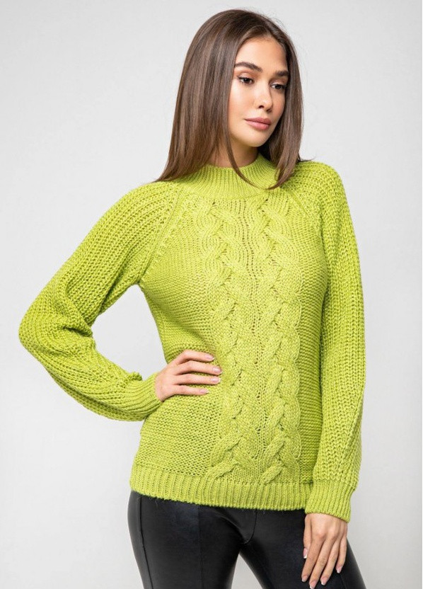 Фисташковый зимний вязаный свитер «ника» с люрексом - фисташковый Prima Fashion Knit Рост 175 см, размер 42-44