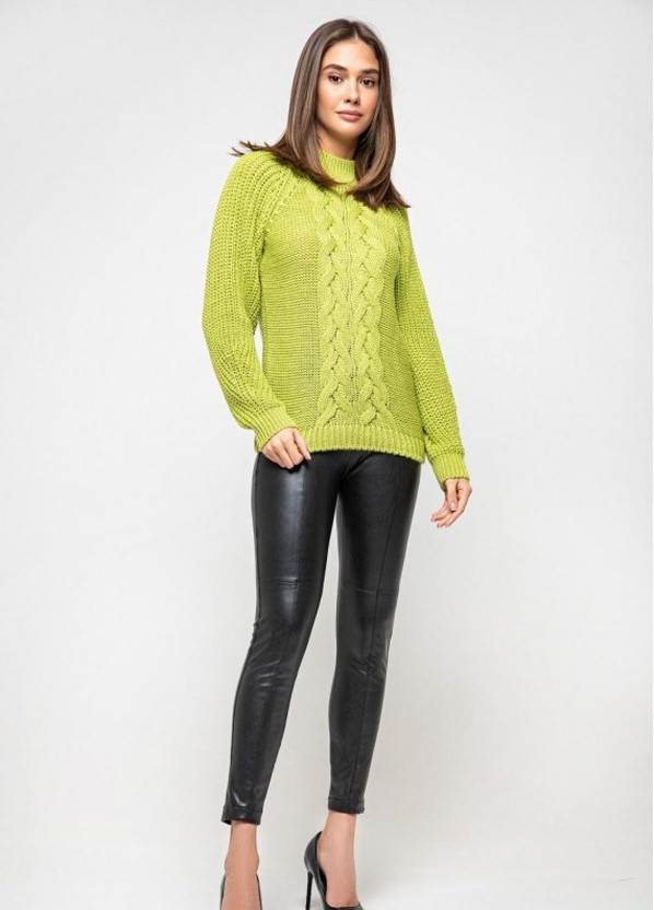 Фисташковый зимний вязаный свитер «ника» с люрексом - фисташковый Prima Fashion Knit Рост 175 см, размер 42-44