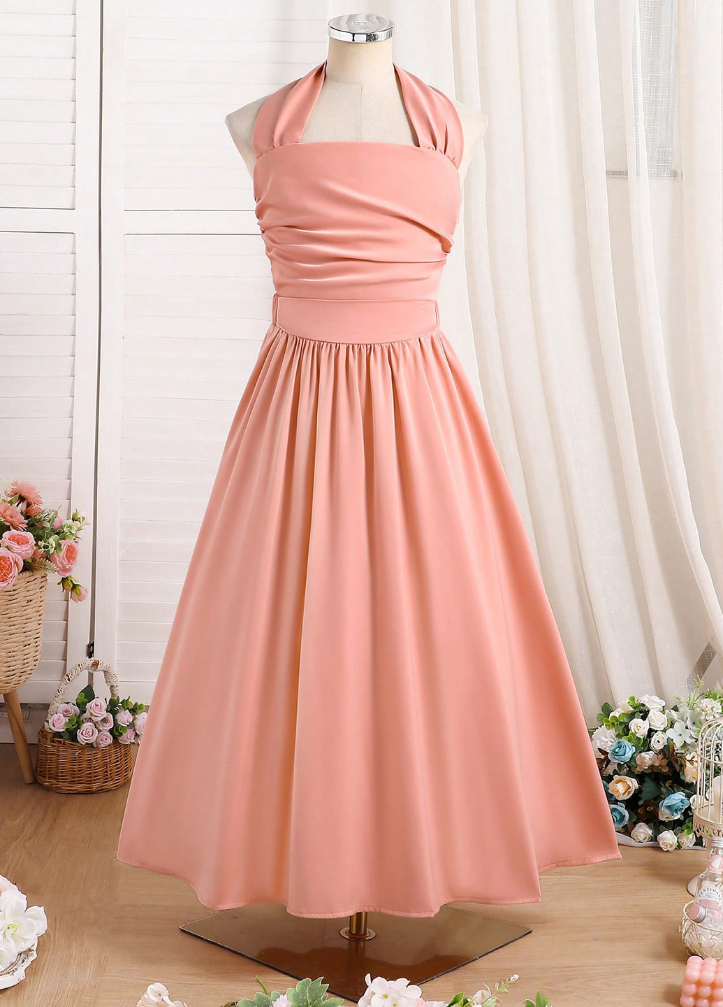 Персиковый летний костюм (майка, юбка) SHEIN