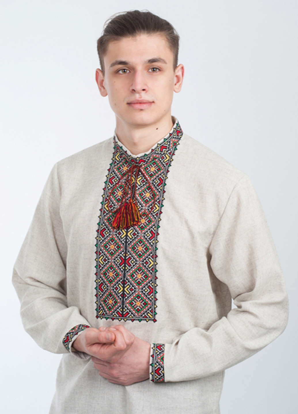 Светло-серая кэжуал рубашка с орнаментом Vyshyvanka