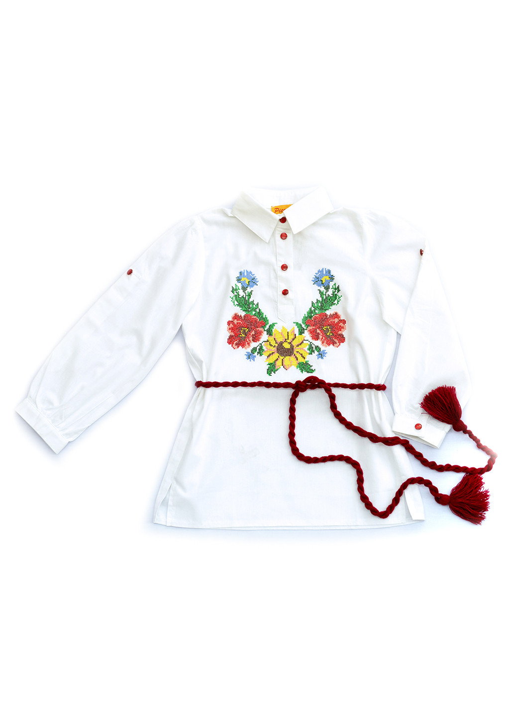 Белая с орнаментом блузка с длинным рукавом Piccolo L демисезонная