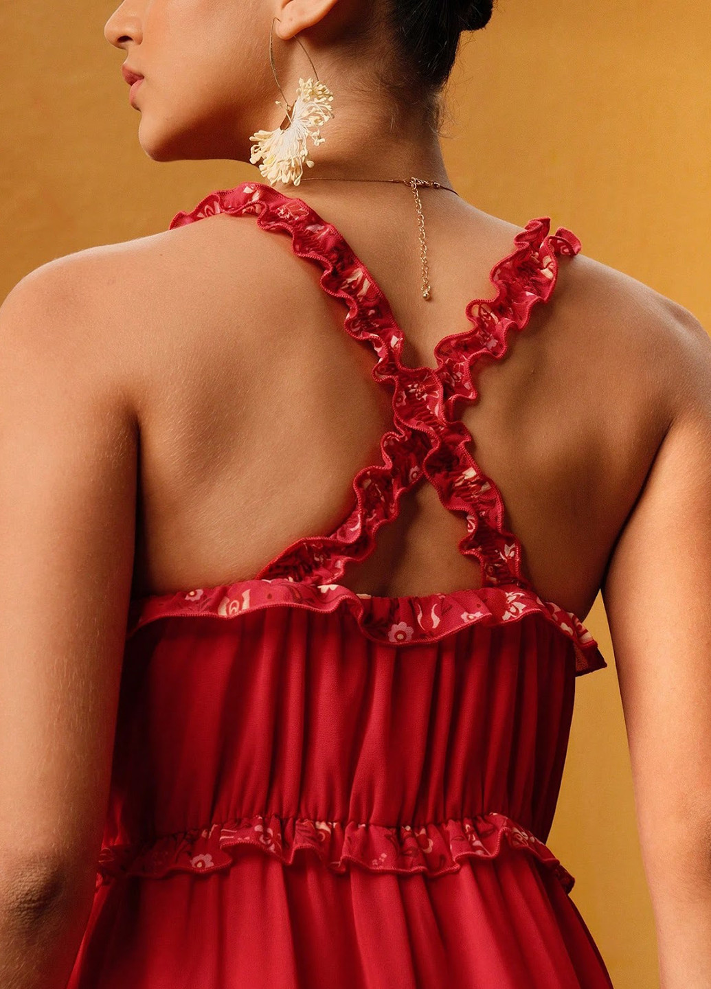 Красное пляжное, кэжуал платье с открытой спиной, клеш SHEIN с цветочным принтом